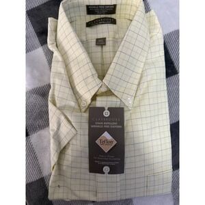 Claybrooke Mens Dress Shirt 18.5 XXL Yellow Check Oxford Short Sleeve Formal NWT